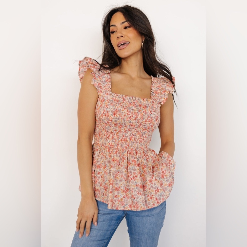 Baltic Born Ida Peplum Top in Pink Multi Floral Size XS - Picture 5 of 6